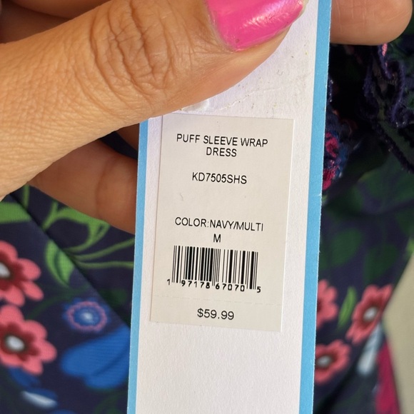 Draper James Blue and Red Puff Sleeve Asymmetrical Sundress - Picture 6 of 14